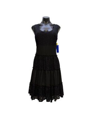 NWT Peter Nygard Black Lace Tiered Sleeveless Dress Size 12